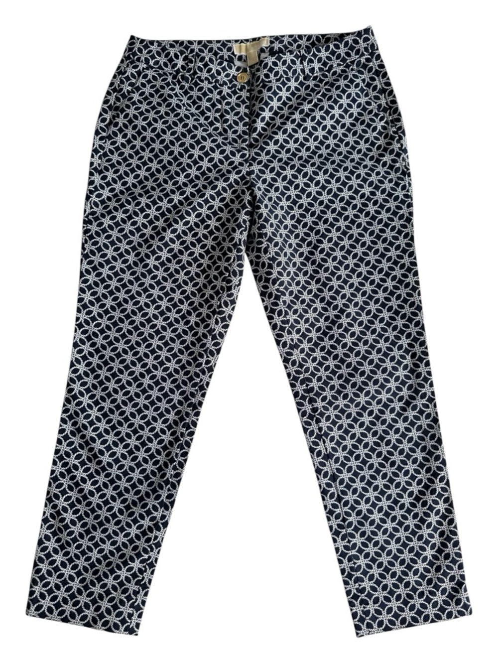 Michael Kors Womens Pants 8P Petite Navy White Geometric Print Tailored Career